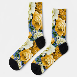 Big Retro Yellow Rose Flower Socks