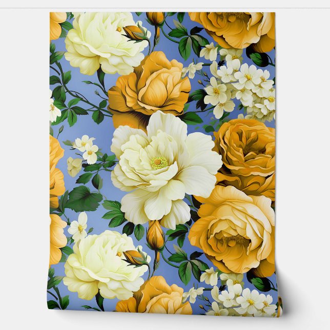 Big Retro Yellow Rose Flower Wallpaper (Unrolling)