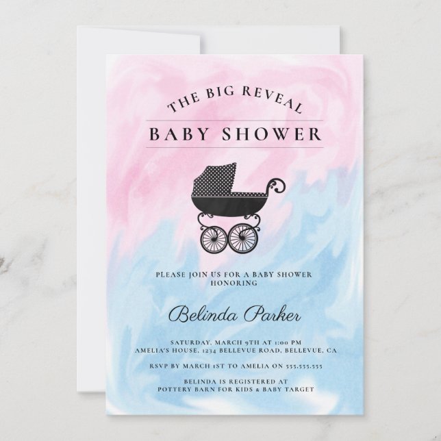 Big Reveal Pink + Blue Baby Shower Invitation (Front)