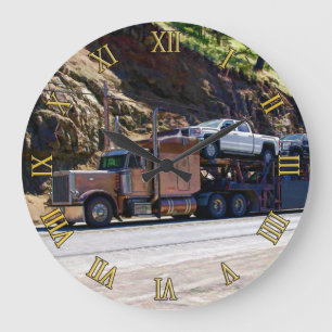 Big Rig Auto Transporter for Truckers Large Clock