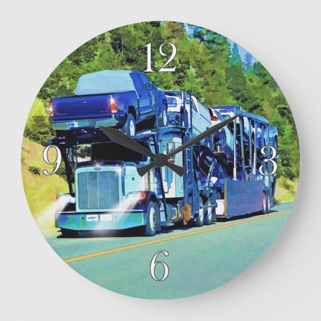 Big Rig Car Transporter for Truckers Large Clock (Front)