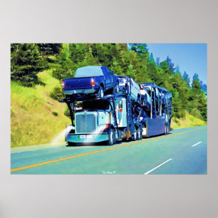 Big Rig Car Transporter Truck-Driver Art Poster
