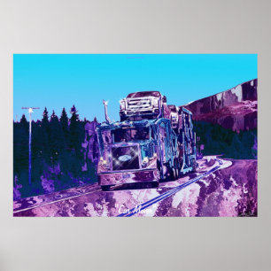 Big Rig Car Transporter Truck-Driver Art Poster