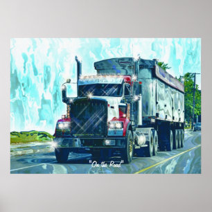 Big Rig Red Freight Truck Driver's Art Poster