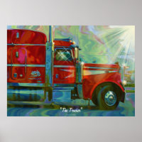Big Rig Red FreightlinerTruck Driver's  Art Poster