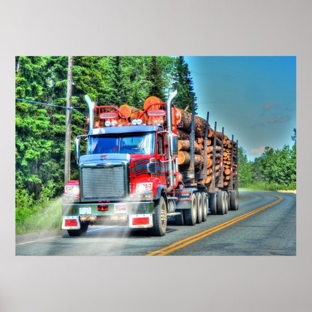 Big Rig Red Logging Truck Driver's Art Poster (Front)