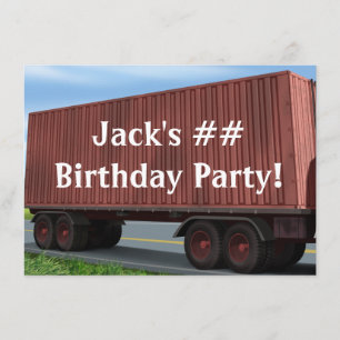 Big Rig Semi Truck Birthday Party Invitations