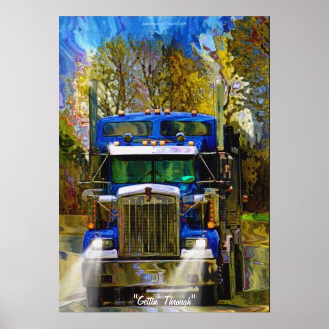 Big Rig Truck Highway Driving Transport Art Poster (Front)