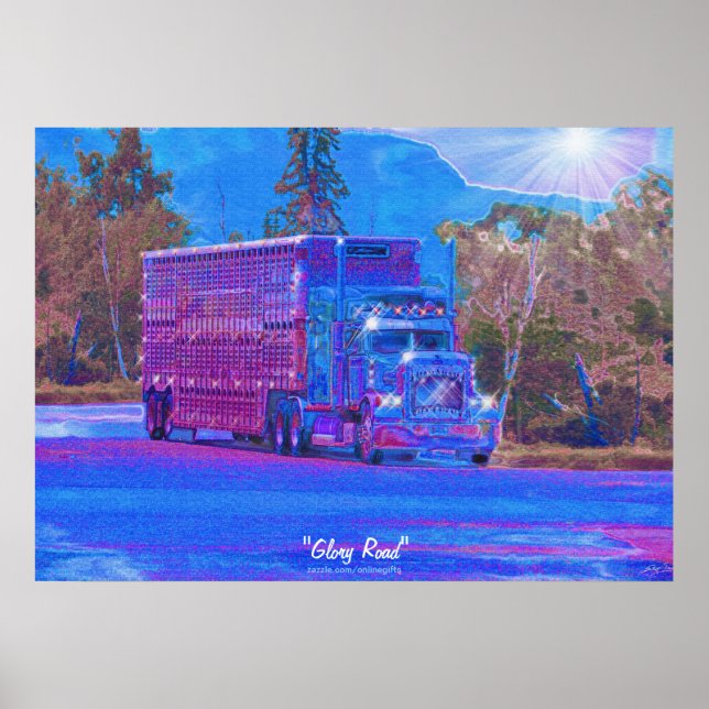 Big Rig Truck Highway Driving Transport Art Poster (Front)