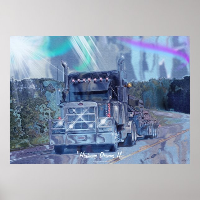 Big Rig Truck Highway Driving Transport Art Poster (Front)