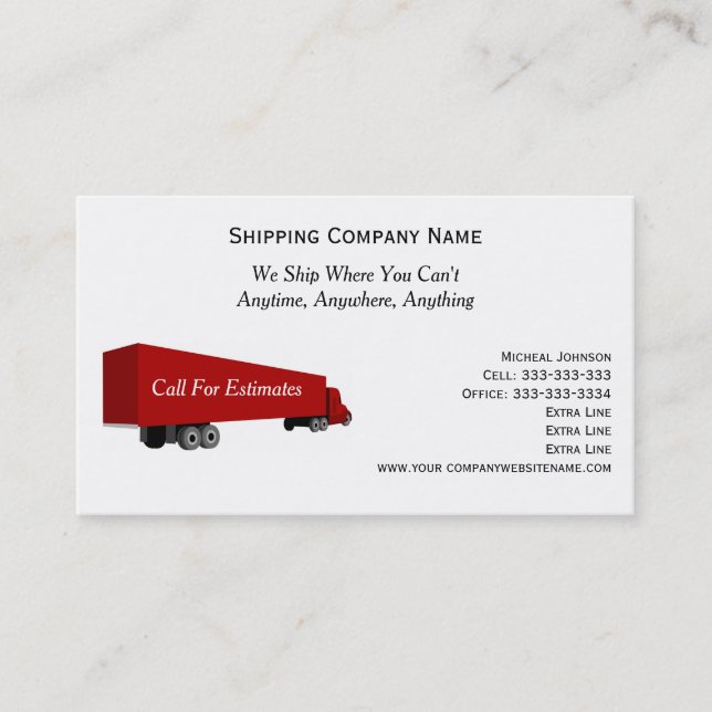 Big Rig Truck Professional Shipping Moving Company Business Card (Front)