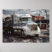 Big Rig White Freight Truck Driver's Art Poster