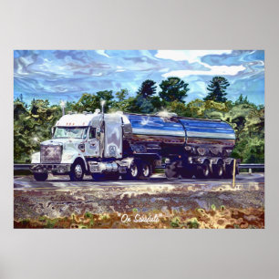Big Rig White Petrol Tanker Driver's Art Poster
