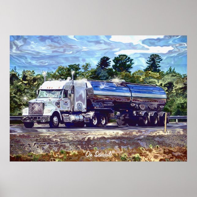 Big Rig White Petrol Tanker Driver's Art Poster (Front)