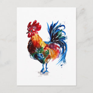 Big Rooster Watercolor Postcard