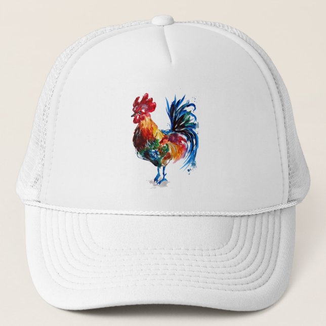 Big Rooster Watercolor Trucker Hat (Front)