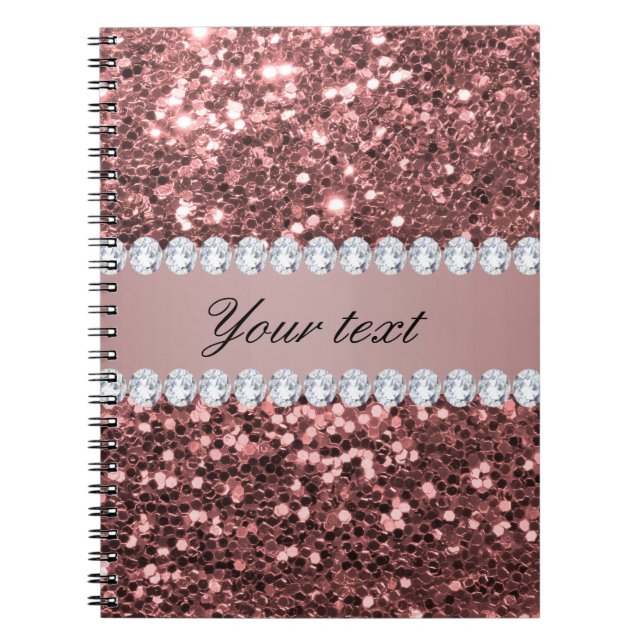 Big Rose Gold Faux Glitter and Diamonds Notebook (Front)