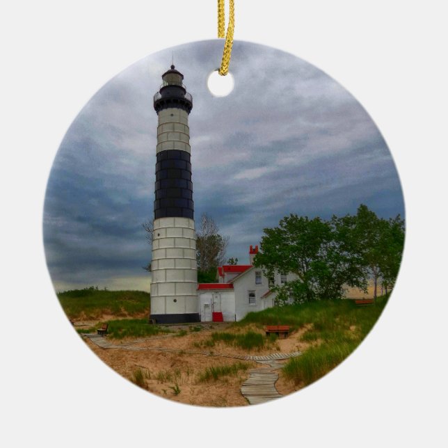 Big Sable Lighthouse Ceramic Ornament (Front)