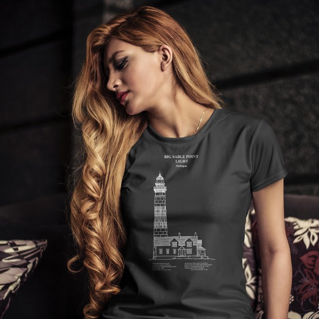 Big Sable Point Lighthouse - Michigan – AD T-Shirt (Big Sable Point Lighthouse - Michigan – AD. Women Basic Black T-Shirt)