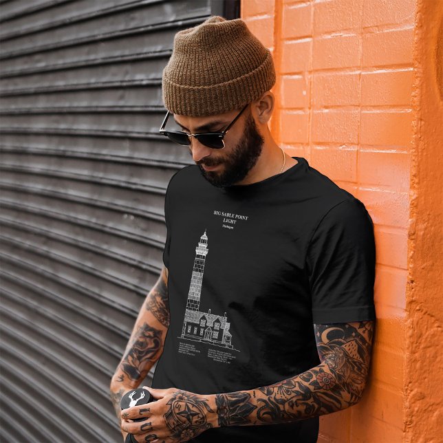 Big Sable Point Lighthouse - Michigan – AD T-Shirt (Big Sable Point Lighthouse - Michigan – AD. Men Basic Black T-Shirt)