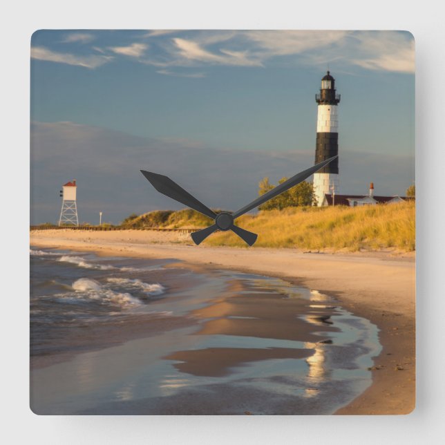 Big Sable Point Lighthouse On Lake Michigan 2 Square Wall Clock (Front)