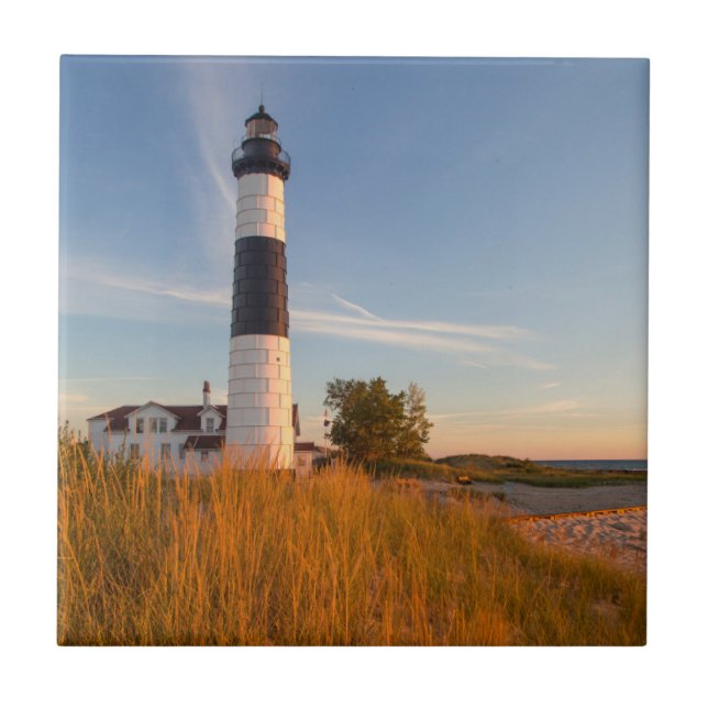 Big Sable Point Lighthouse On Lake Michigan 3 Tile (Front)