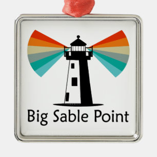 Big Sable Point Lighthouse Rainbow Metal Ornament