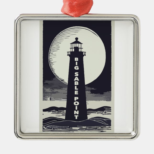 Big Sable Point Michigan Lighthouse Moon Metal Ornament (Front)