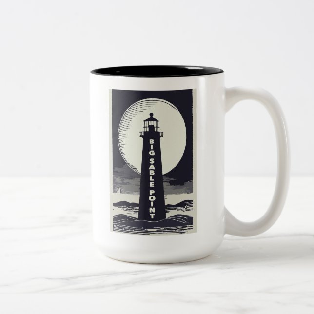 Big Sable Point Michigan Lighthouse Moon Two-Tone Coffee Mug (Right)