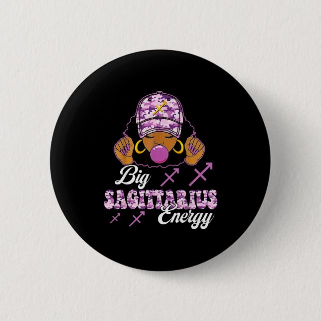 Big Sagittarius Energy Afro Girl With Purple Camou 6 Cm Round Badge (Front)