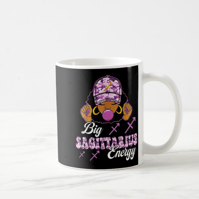 Big Sagittarius Energy Afro Girl With Purple Camou Coffee Mug (Right)