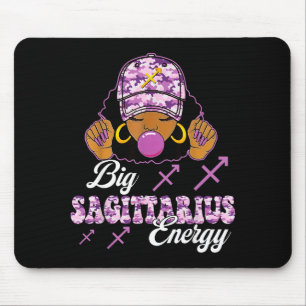 Big Sagittarius Energy Afro Girl With Purple Camou Mouse Pad