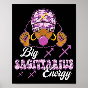 Big Sagittarius Energy Afro Girl With Purple Camou Poster