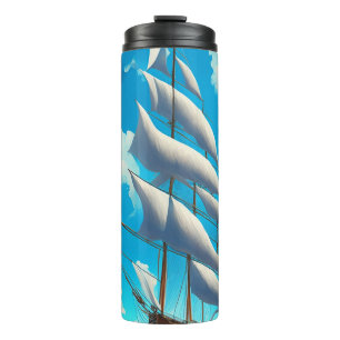 Big Sailboat, Blue Skies, White Fluffy Clouds Thermal Tumbler
