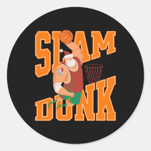 Big Santa Slam Dunk Basketball Christmas Classic Round Sticker