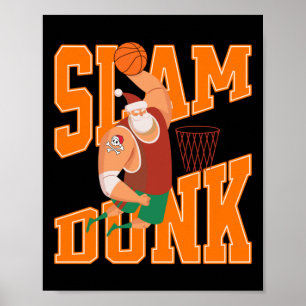 Big Santa Slam Dunk Basketball Christmas Poster