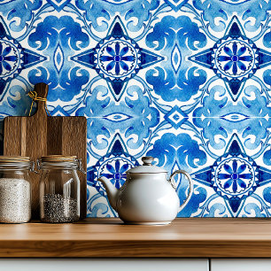 Big scale Mediterranean azul blue watercolour Ceramic Tile