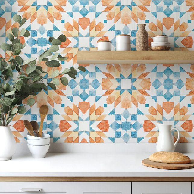Big scale Morrocan watercolour orange blue  Ceramic Tile (Creator Uploaded)