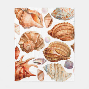 big set of seashells on an isolated white backgrou fleece blanket