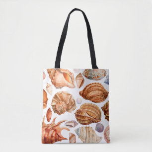 big set of seashells on an isolated white backgrou tote bag