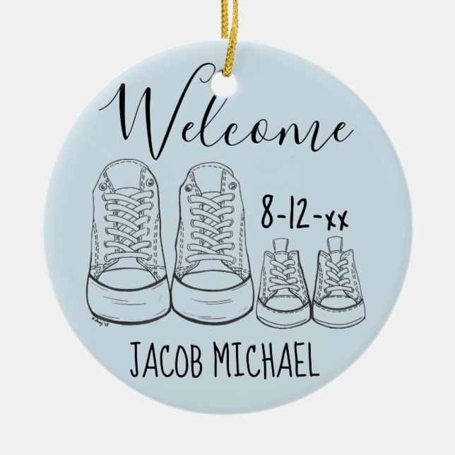 Big Shoes Baby Shoes Shower Baptism Christening Ceramic Ornament (Front)