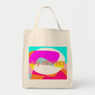 Big shopper logo on colourful tote bag bright type