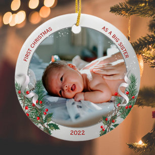 Big Sis 1st Christmas Classic Silver Plant Frame Ceramic Ornament