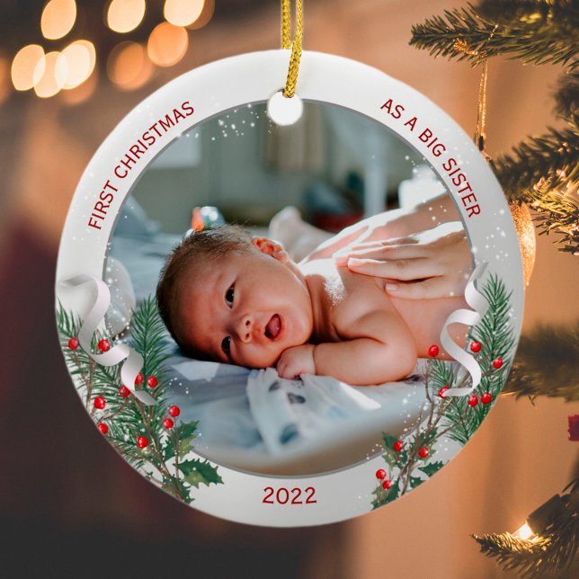Big Sis 1st Christmas Classic Silver Plant Frame Ceramic Ornament (Creator Uploaded)