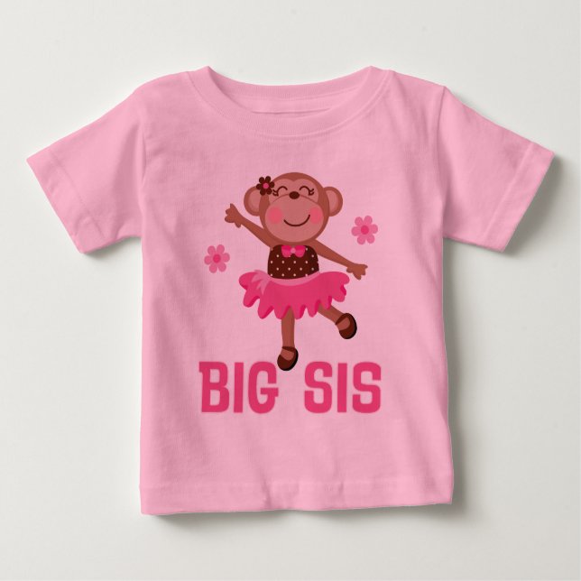 Big Sis Ballerina Monkeys Girls Ruffle T-shirt (Front)