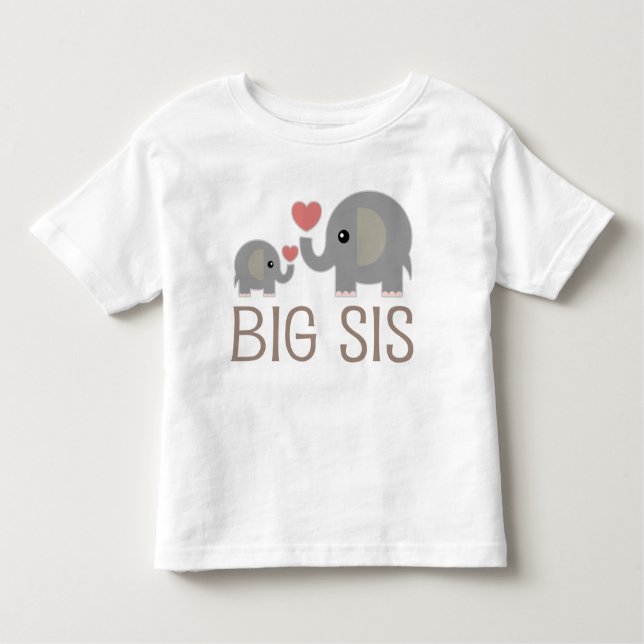 Big Sis Girls Cute Elephants Ruffle T-shirt (Front)