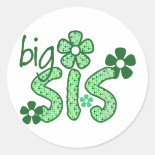 Big Sis Green Flowers Classic Round Sticker