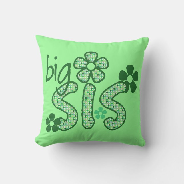Big Sis Green Flowers Cushion (Front)