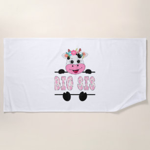 Big Sis Of The Birthday Girl Cow Sister Family Par Beach Towel
