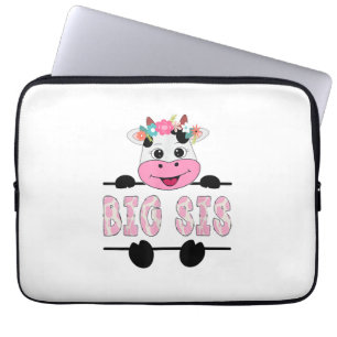 Big Sis Of The Birthday Girl Cow Sister Family Par Laptop Sleeve